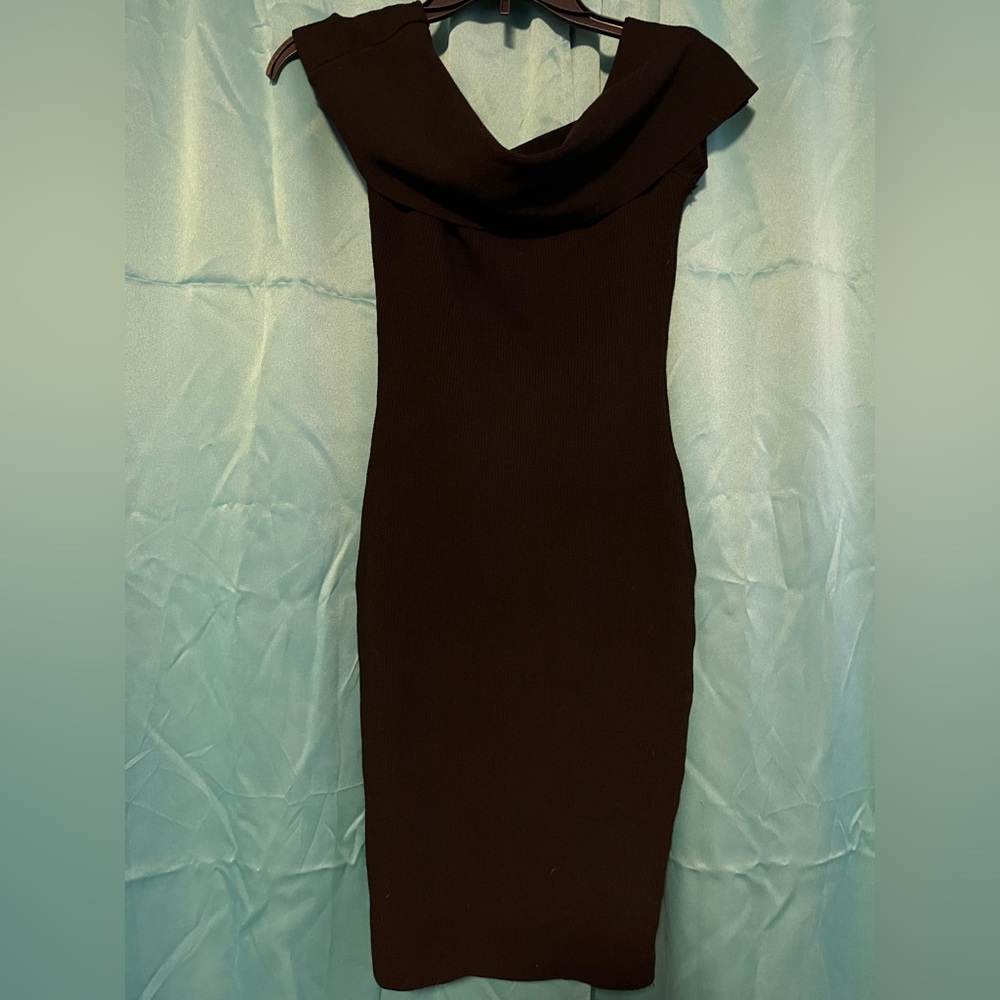 Off shoulder black knit dress